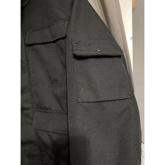 L.O.G.O / H& M WO size large Black hooded faux fur quilted coat multi pockets - Picture 4 of 14